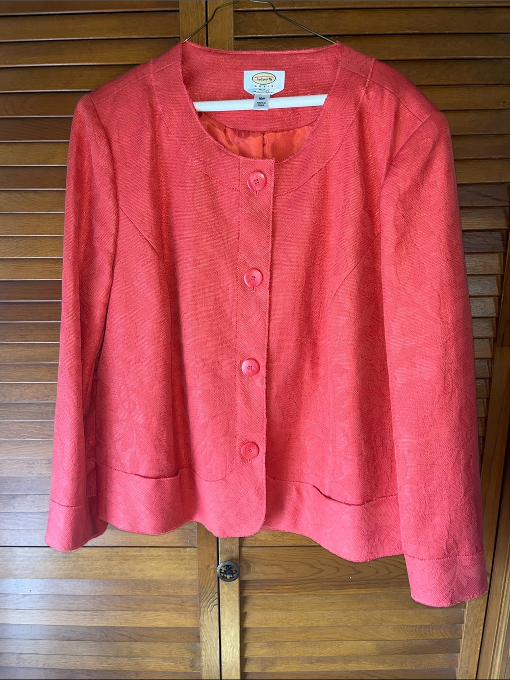 Talbots Coral Textured Collarless Button Jacket Size 16W